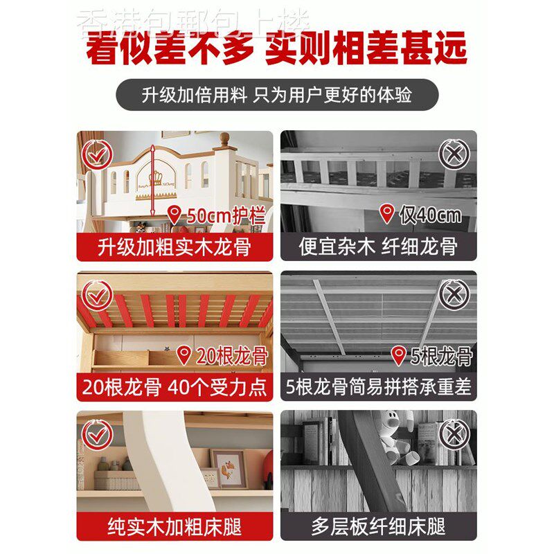 【香港包郵】上下铺双层床大人多功能小户型儿童高低床全实木上下