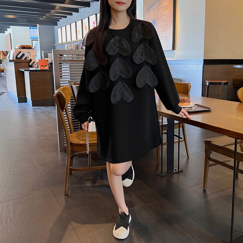 小个子大码法式卫衣裙2023秋季新款胖妹妹中长款宽松显瘦连衣裙子