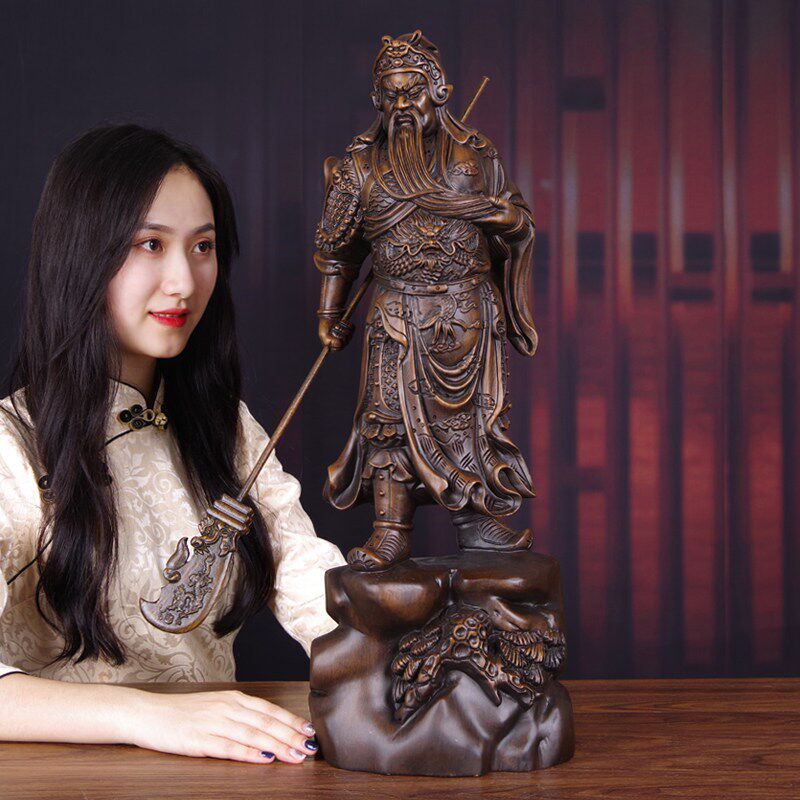 关公摆件实木雕关羽武财神像供奉家用客厅玄关办公室招财摆设装饰