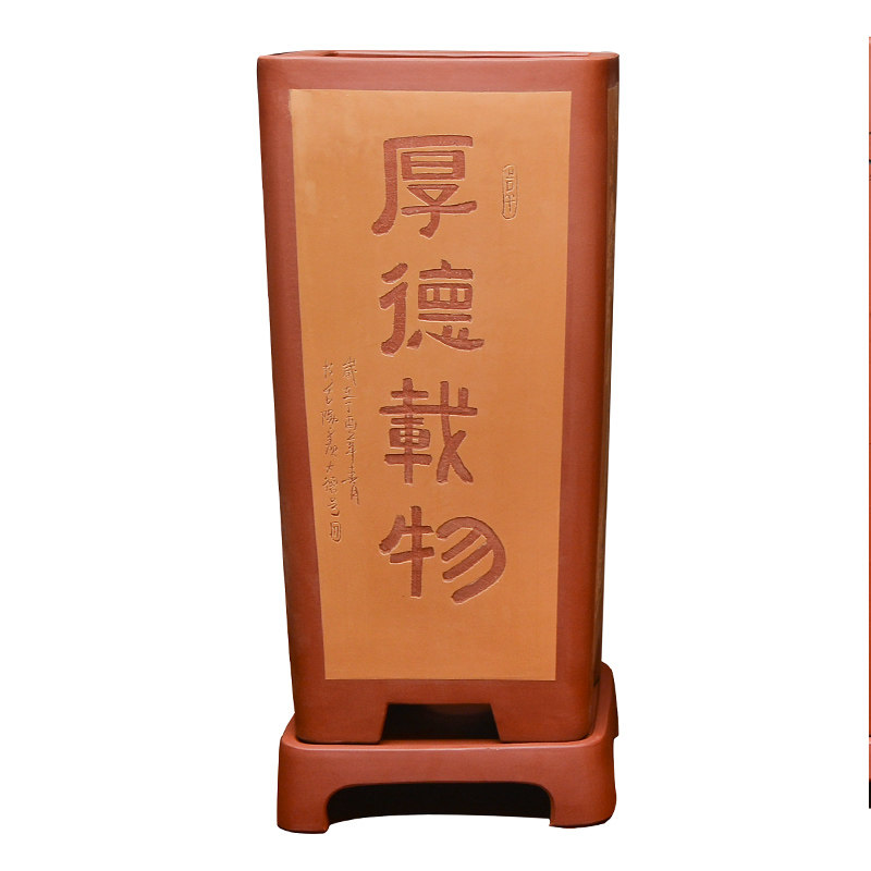 四方形紫砂花盆带托盘精品兰花盆景绿植五针松简约签筒盆陶瓷花盆