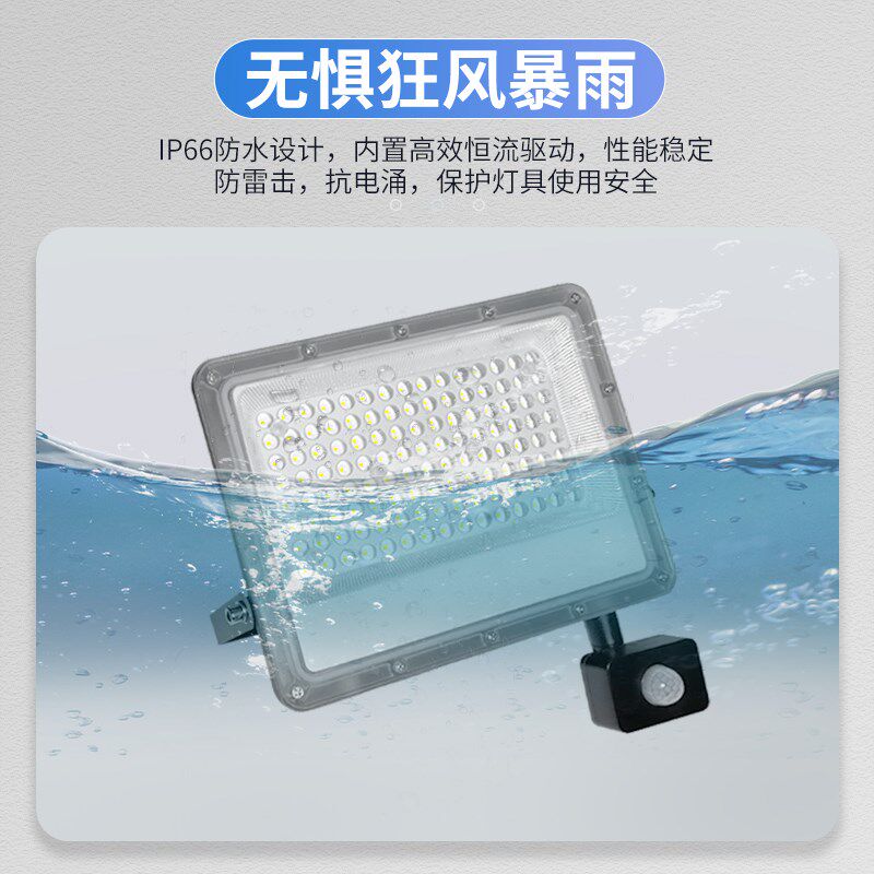 人体感应灯led投光灯户外防水照明农村院子庭院道路有线感应射灯