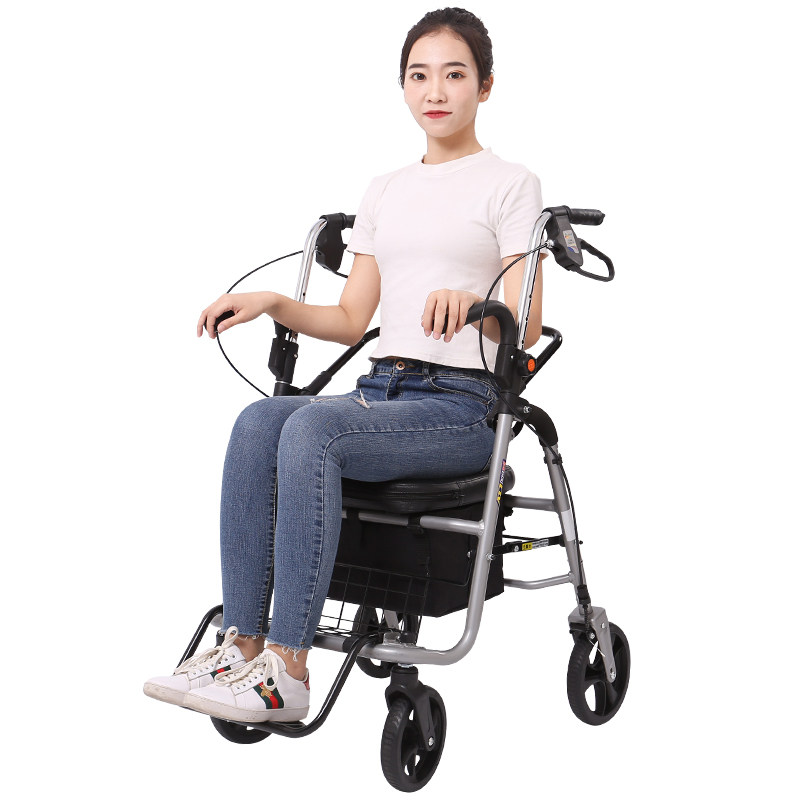 老年购物车手推车可坐四轮折叠老人助行车铝合金代步车买菜车轮椅