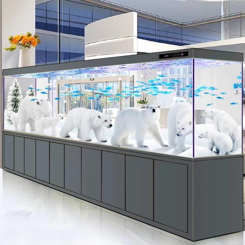 鱼缸客厅中大型办公室落地水族箱底滤超白玻璃屏风玄关隔断龙鱼缸