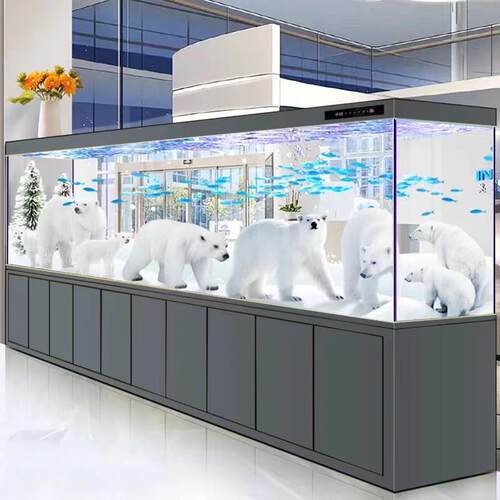 鱼缸客厅中大型办公室落地水族箱底滤超白玻璃屏风玄关隔断龙鱼缸