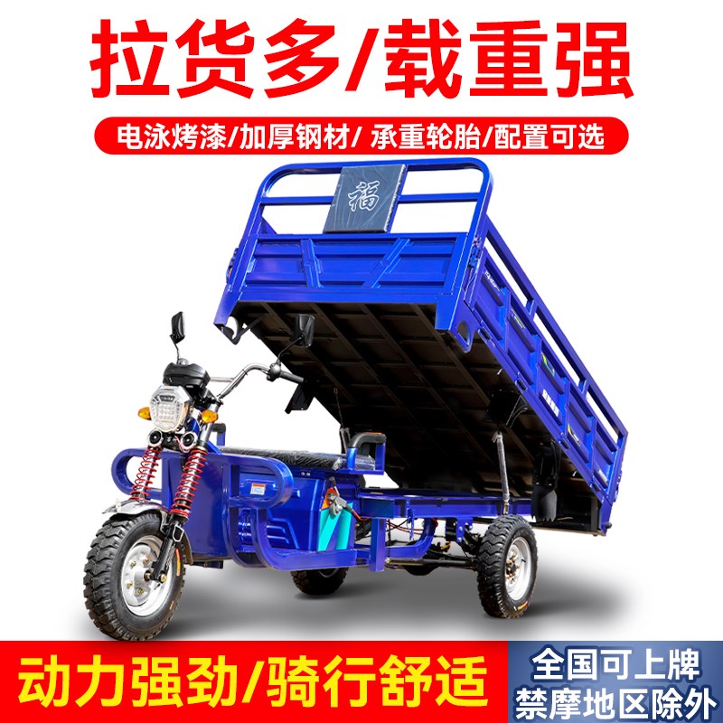 电动三轮车拉货大功率载重王工地农用摆摊货运大型自卸五轮车定制
