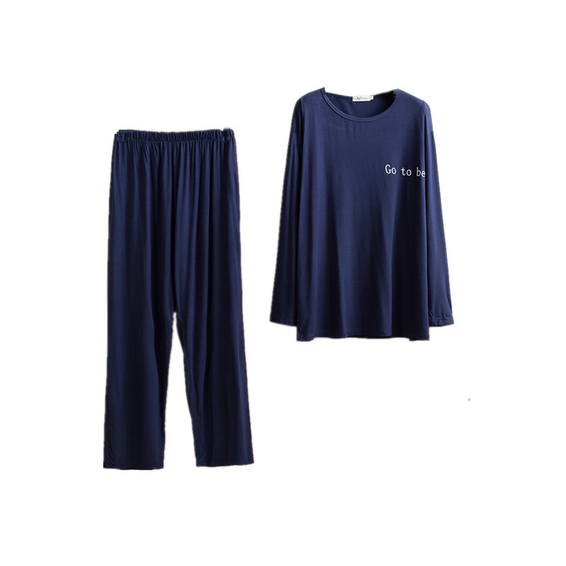 网红ins慵懒男女士情侣睡衣女春秋莫代尔家居服大码胖mm200斤套装