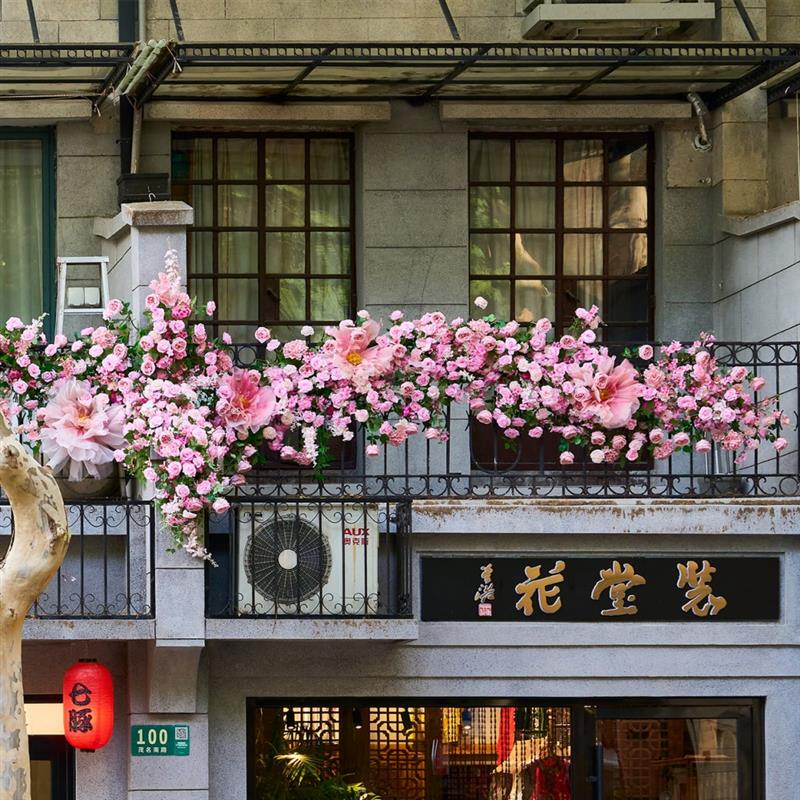 瀑布花仿真花墙门头装饰背景美陈大花朵橱窗门店假花网红打卡造景
