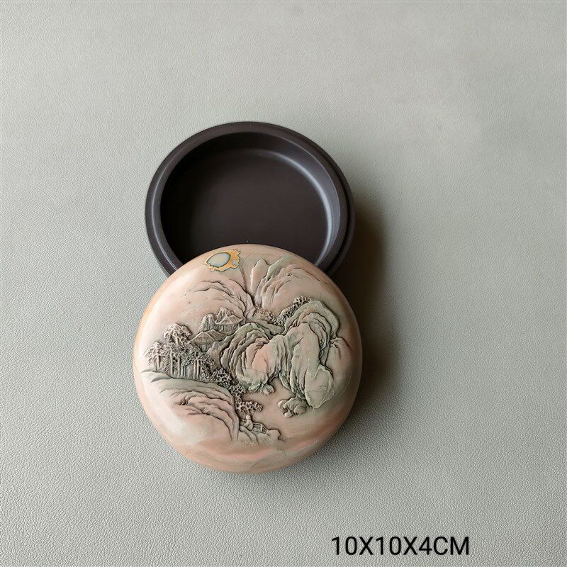 苴却砚攀枝花厂家直销砚台圆形山水墨盒印泥盒歙砚端砚洮砚澄泥砚