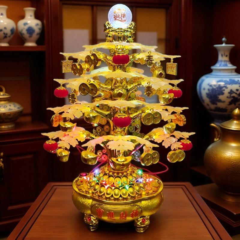 发财树摇钱树带音乐旋转彩灯摆件乔迁开业春节礼品客厅前台装饰品