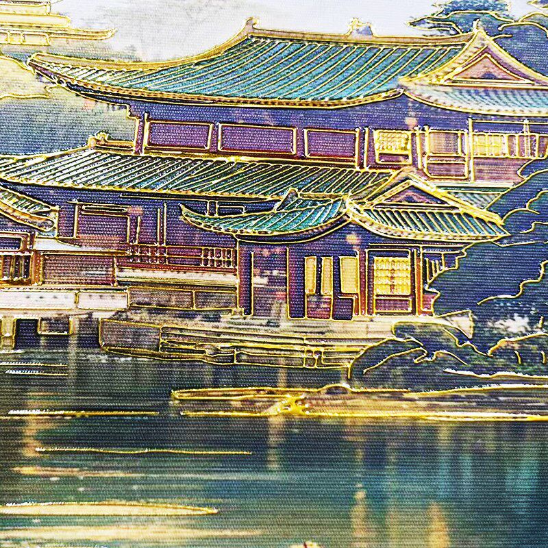 浮雕工艺背有靠山新中式山水画办公室挂画客厅装饰画高端大厅壁画