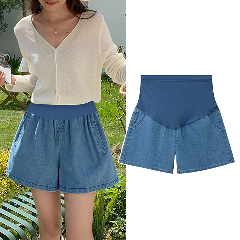 小个子孕妇短裤夏季外穿宽松托腹高腰孕妇牛仔短裤阔腿安全裤夏装