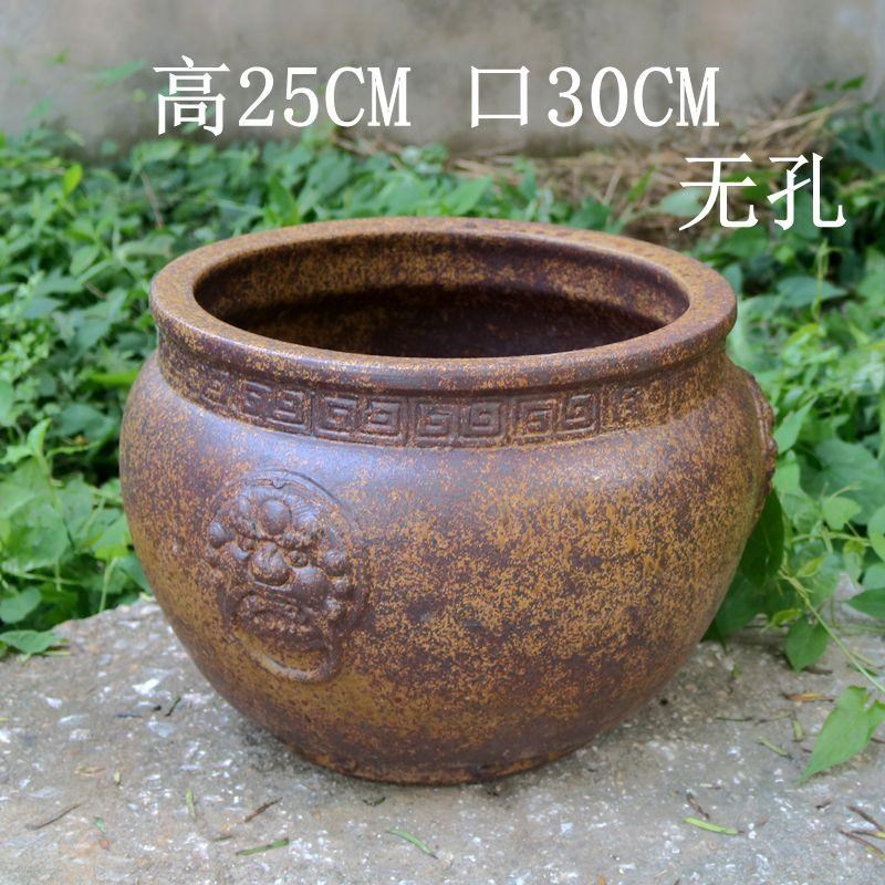 粗陶无孔花盆睡莲铜钱草大号精品鱼缸纯手工复古室内花器厂家直销