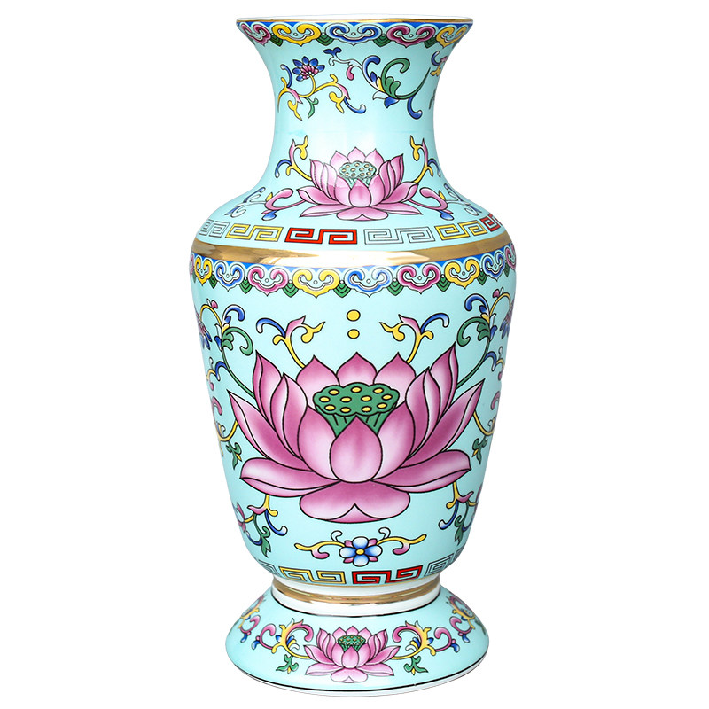 珐琅彩莲花瓶观音净水瓶陶瓷描金插花瓶佛堂神台香筒供神仙祭祀瓶