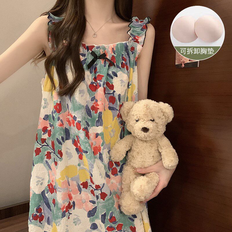 带胸垫吊带睡裙女款夏季睡衣女大码200斤春夏款2025新款蜡笔小新
