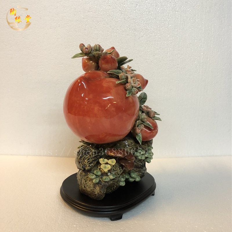 陶瓷寿桃摆件家居客厅创意装饰品送长辈送老人贺寿生日乔迁 礼品