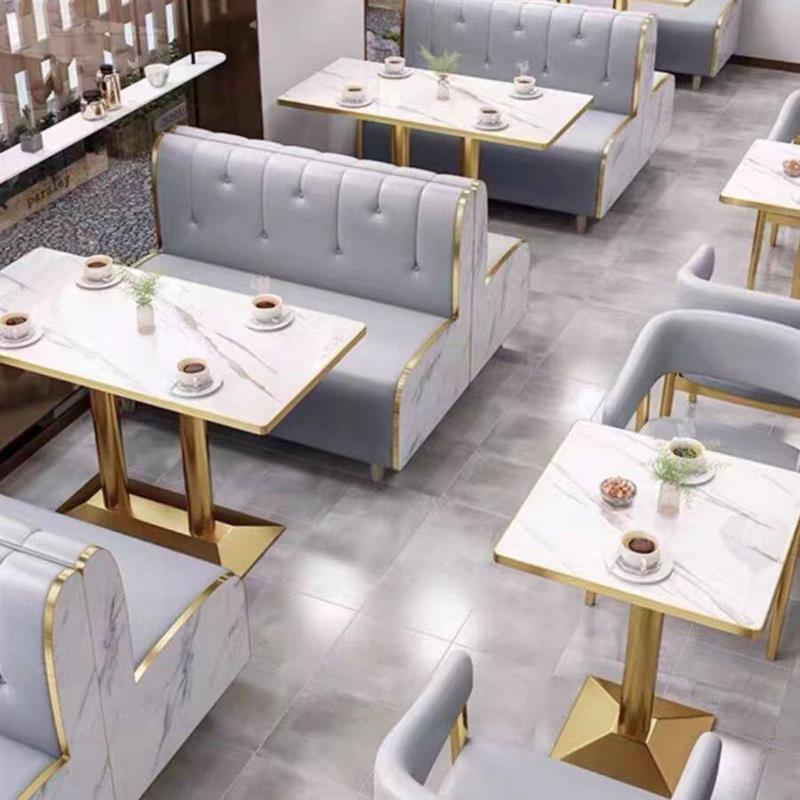 简约风奶茶店卡座沙发咖啡厅甜品小吃店餐饮商用靠墙卡座桌椅组合