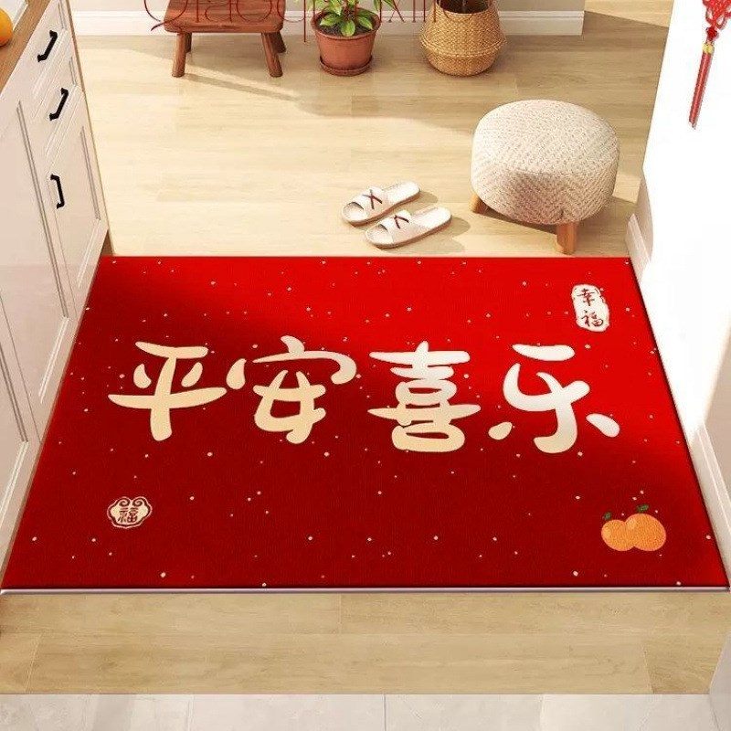 新中式百福高级感新年地垫门口好打理耐磨圈绒地垫防滑入户门地垫
