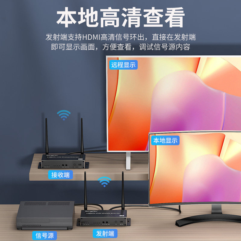高清4KHDMI200米无线延长传输器视频收发器投屏电视穿墙图传同屏