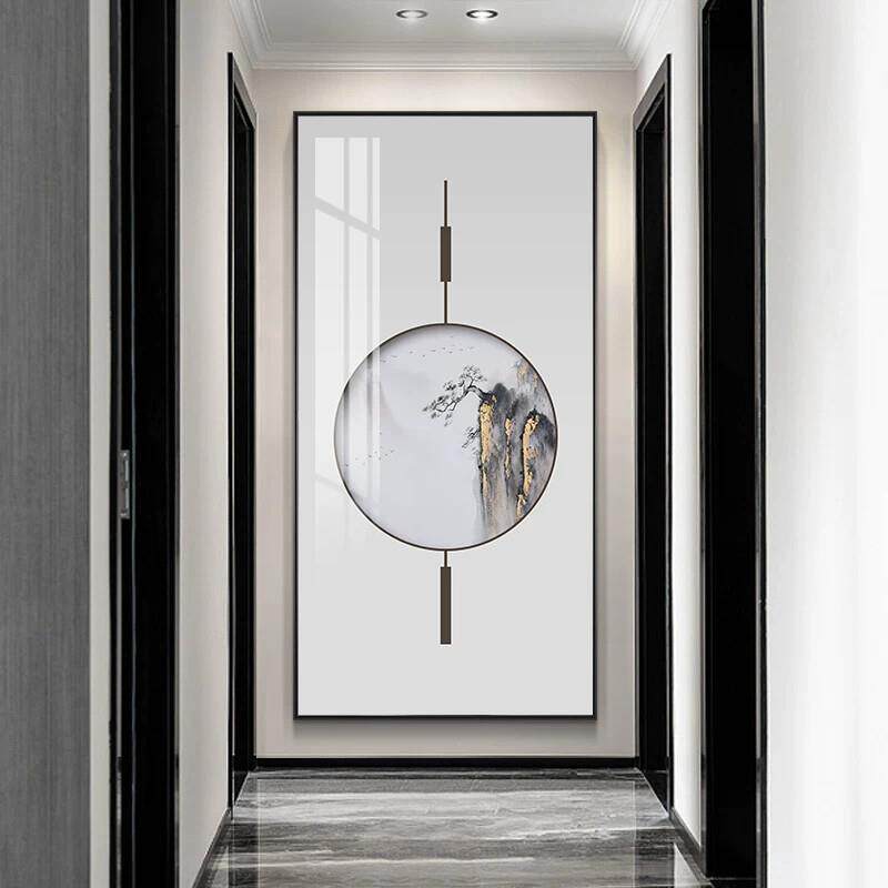 入门轻奢玄关装饰画大气玄幻背景墙新中式画走廊挂画竖版过道壁画