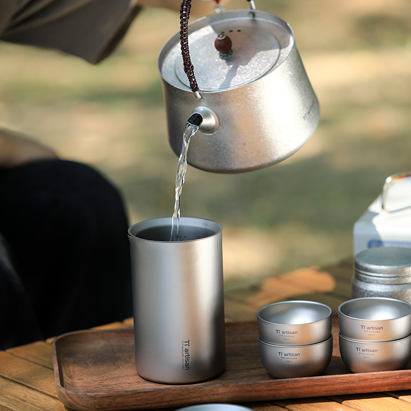 钛工匠纯钛旅行茶具套装户外露营便携鹰嘴泡茶器双层快客杯钛水杯