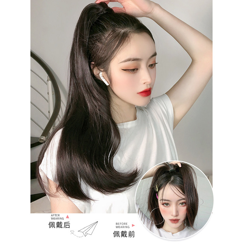假发马尾女梨花烫抓夹假马尾网红高马尾卷发辫子自然假发辫低马尾
