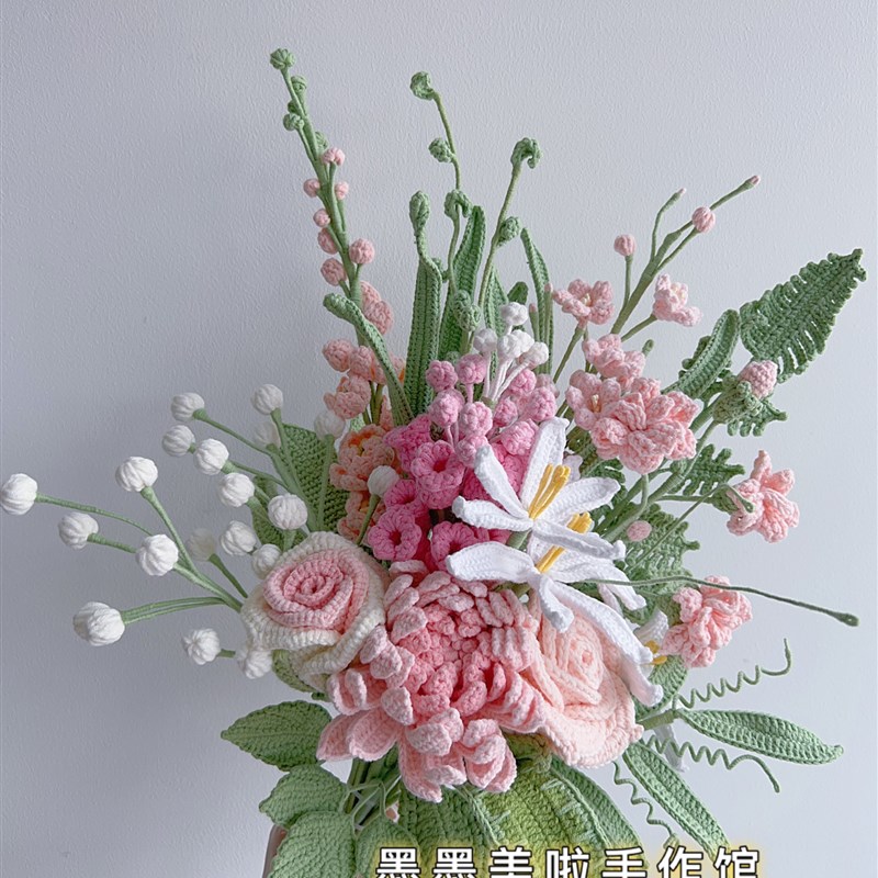 纯手工钩织花束成品定制 插花瓶编织毛线花 创意节日氛围感礼物