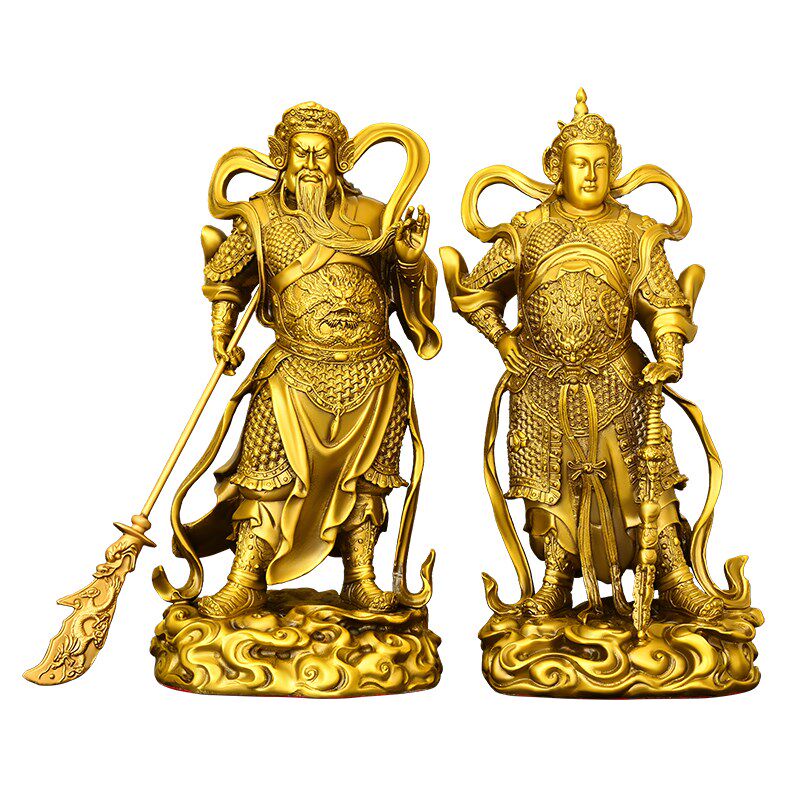 纯黄铜伽蓝韦陀菩萨左右护法佛像供奉摆件关公韦驮财神像寺庙佛堂