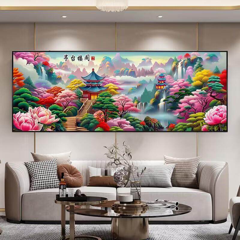 2025新款满钻山水十字绣 客厅5D手工点钻画 自粘全贴钻石画套件