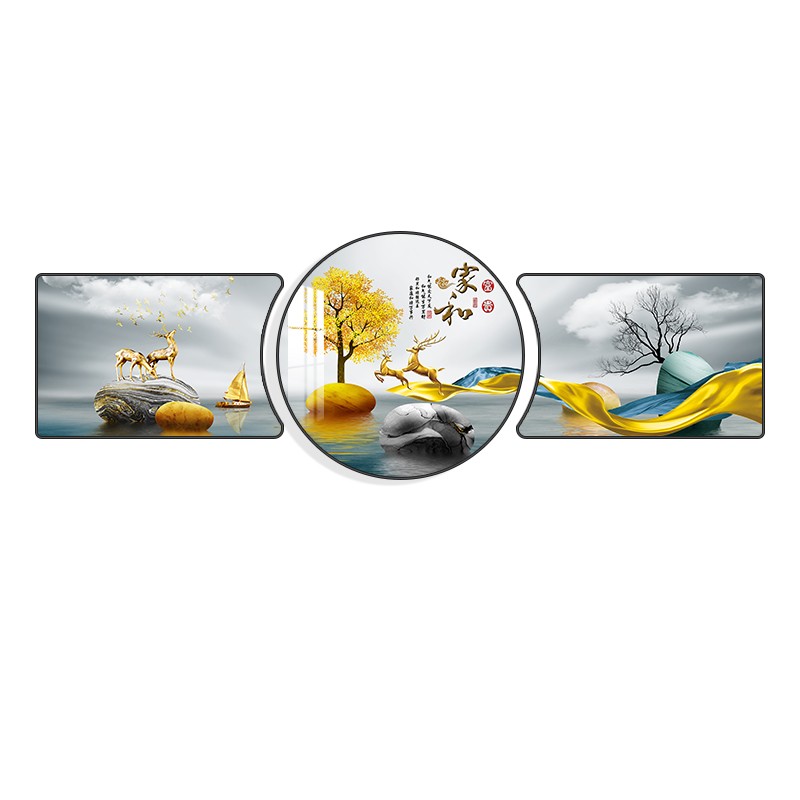 现代简约客厅装饰画 三联墙壁挂画可定制水晶镶钻画框 高档沙发背