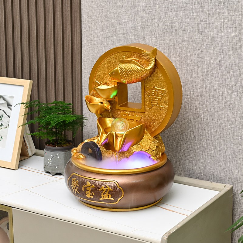 招财流水摆件循环水景观聚宝盆客厅办公室桌面风水轮开业乔迁