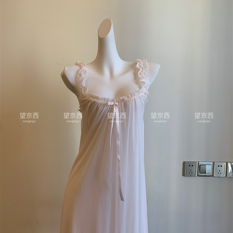 才情世无双花边莫代尔吊带睡裙仙女网纱凉感薄款睡衣家居服