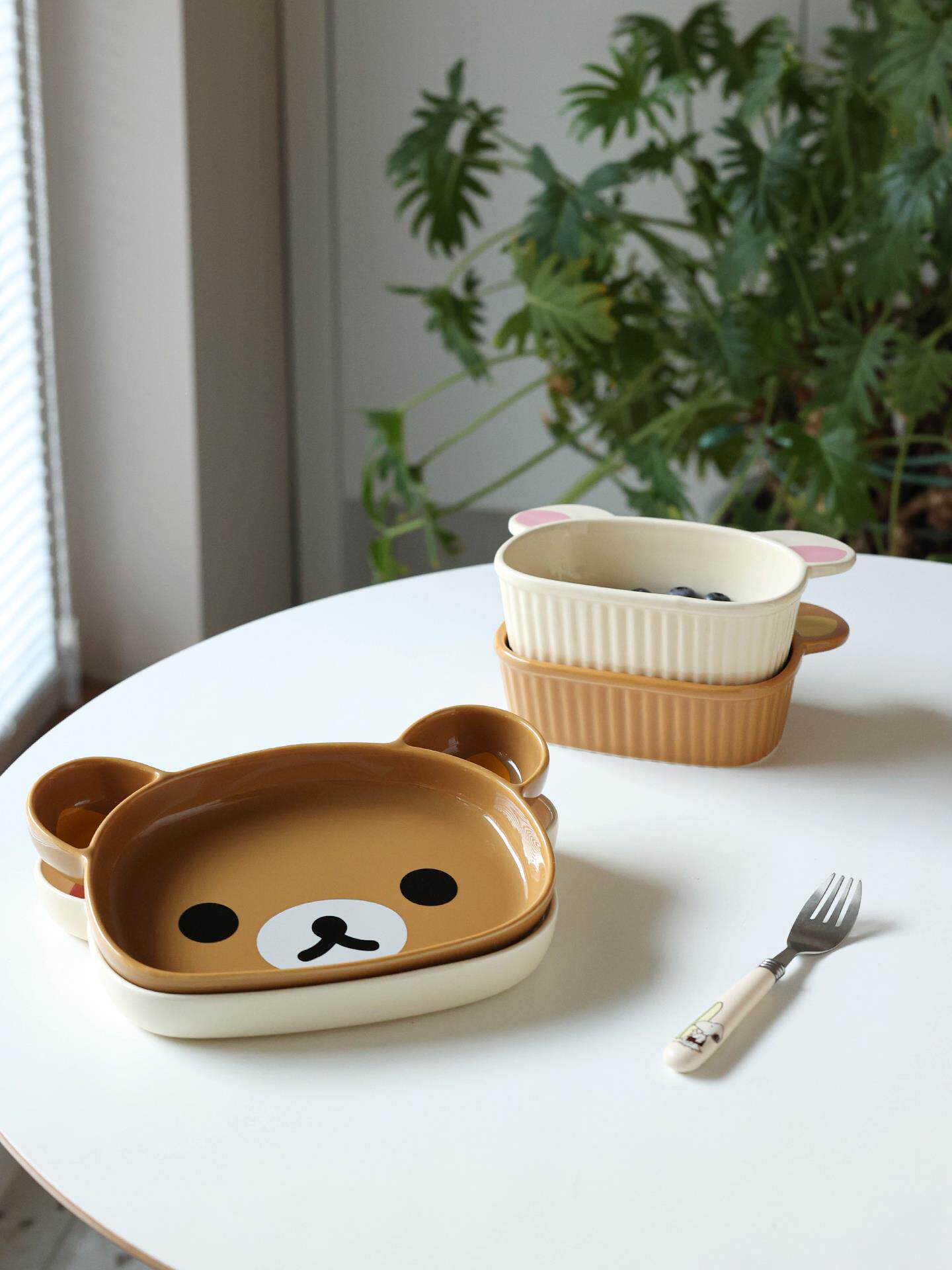 FOR U轻松熊可爱陶瓷餐盘熊哥熊妹饭盘饺子盘水果盘闺蜜儿童礼物