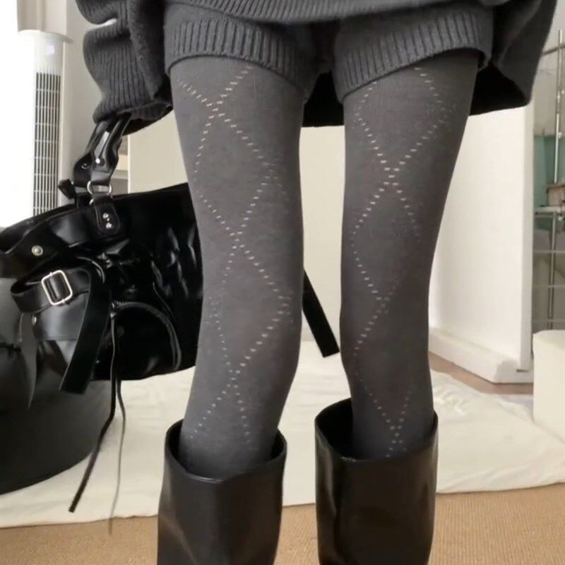 菱格裤袜本身就很高级~早秋穿搭女保暖针织外穿菱格丝袜打底裤袜~