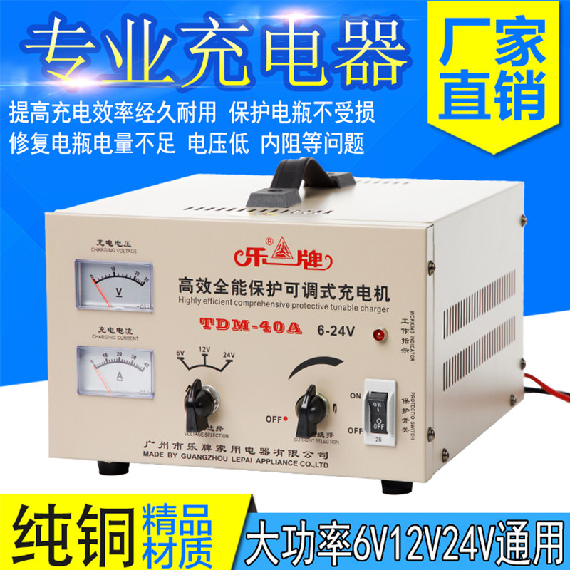 12V24V电瓶乐牌充电器大功率纯铜修复汽车货车叉车船水干电池通用
