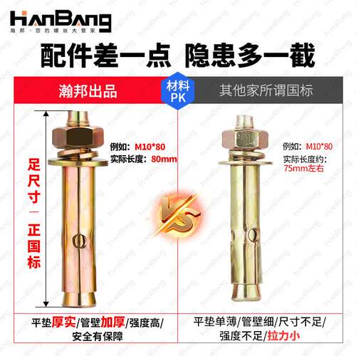 整盒国标镀锌铁膨胀螺丝螺栓彩锌拉爆爆炸螺丝外膨胀6M8M10M12M16