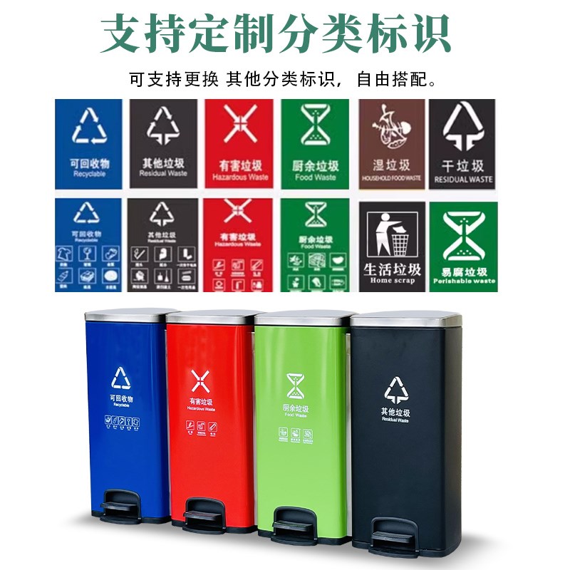 医院诊所脚踏式二三四黄色大小号生活分类不锈钢垃圾桶医疗废弃物