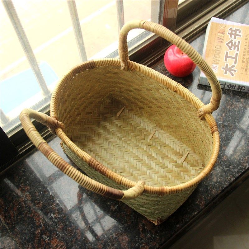 竹编提篮 手提菜篮 竹篮子果篮 水果收纳菜筐 环保购物篮家用竹筐