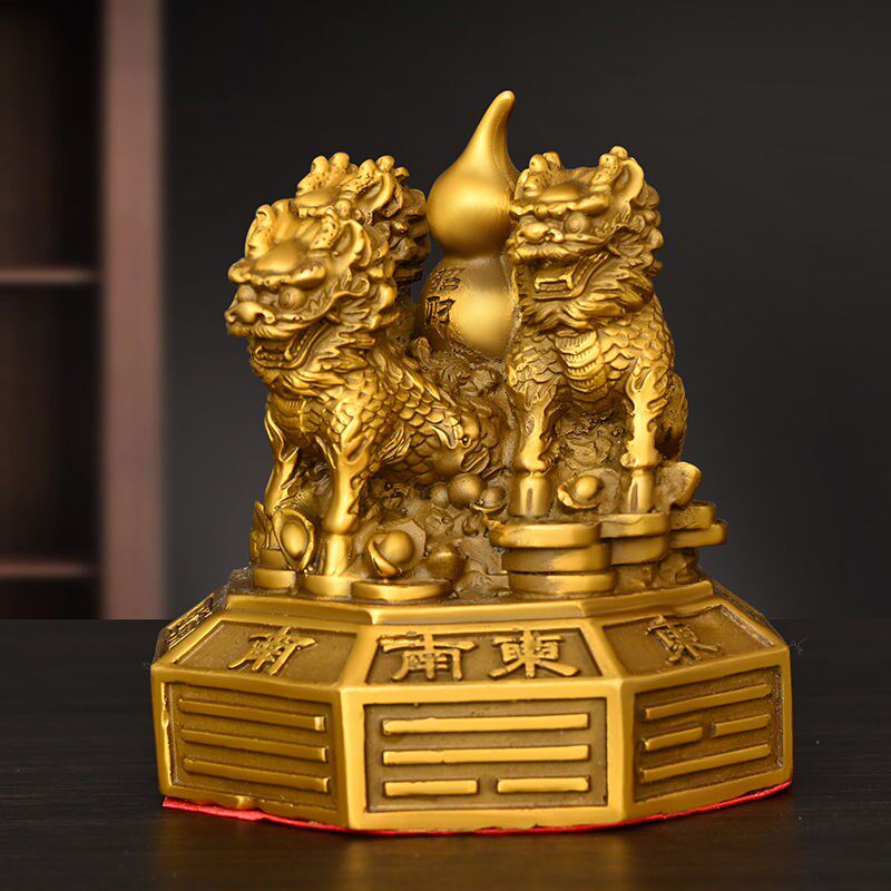 八卦麒麟摆件纯铜运财麒麟阵福禄麒麟三只麒麟家居客厅工艺品装饰