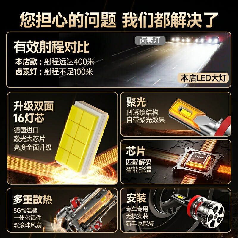 适用别克英GT朗凯XT越昂科威GL8君威威朗远近光一体led大灯车灯泡
