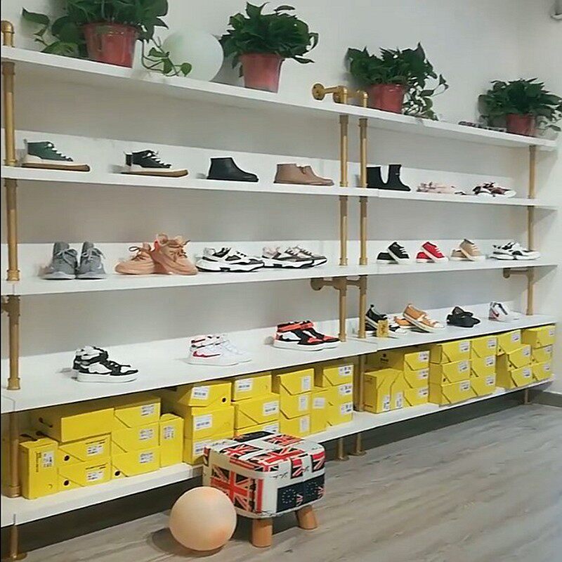 鞋店鞋架展示架上墙多层置物架包架陈列货架金色鞋柜落地女鞋展柜