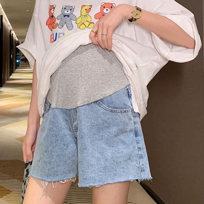 孕妇短裤夏季时尚外穿阔腿牛仔短裤打底裤宽松休闲孕妇装热裤托腹