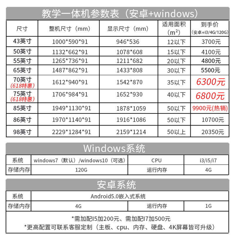 43/50/55/60/65寸电子白板教学一体机触摸屏幼儿园多媒体壁挂会议