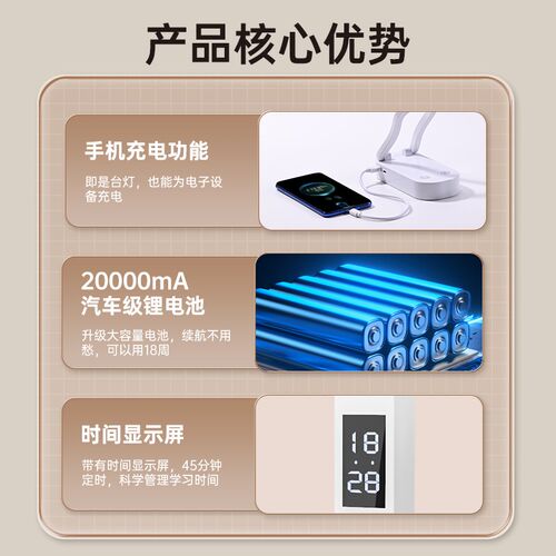 小台灯护眼学习专用大学生宿舍折叠款便携床上充电式超长续航夜灯
