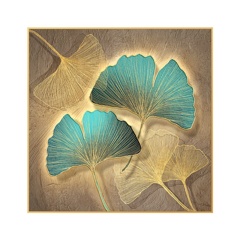 饭厅餐厅挂画装饰画轻奢高级感5d立体挂画银杏叶玄关柜摆件画方形