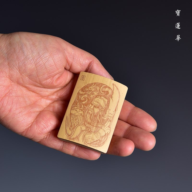 留青手工竹刻平安牌 竹雕刻平安出入牌  茶玩文玩小把件茶具配件