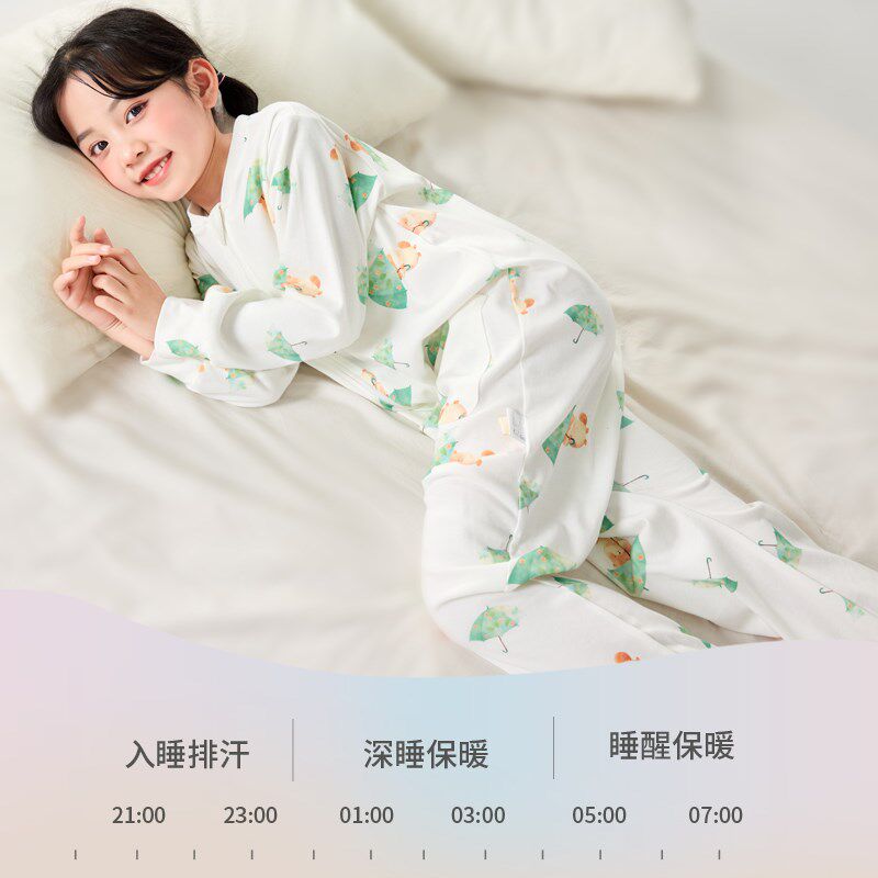 灵灵多女童纯棉连体睡衣儿童睡袋春季女孩睡衣家居服大童连身睡衣