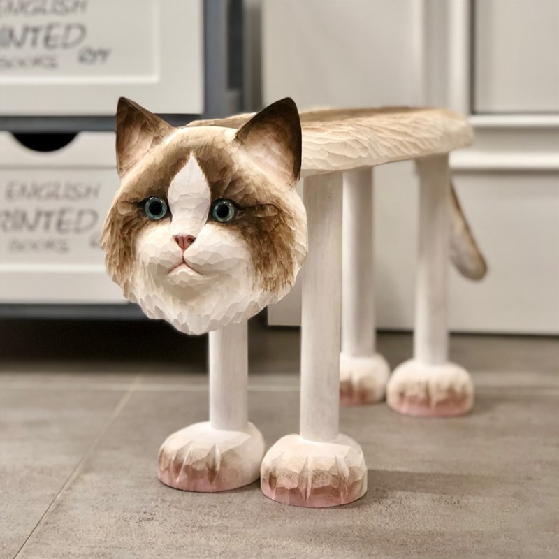 实木手工雕刻中号布偶猫卡通可爱欧式儿童凳换鞋凳