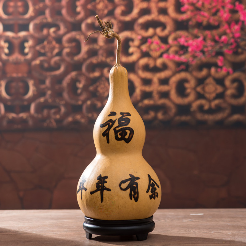 烙画葫芦年年有余中国年画风格乔迁摆件荷花鱼天然大葫芦手工艺品