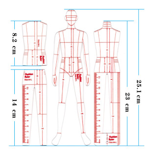 服装设计款式图模板尺时装画手绘工具心野母型男款人体尺人形尺
