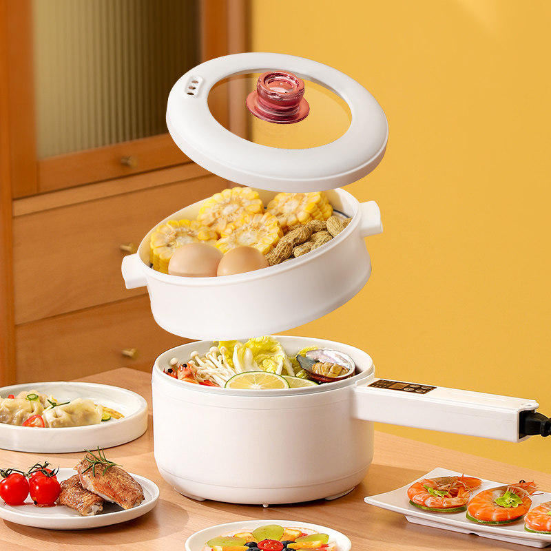 电煮锅智能定时宿舍学生煮面小白锅不粘锅连体电热火锅宝宝辅食锅